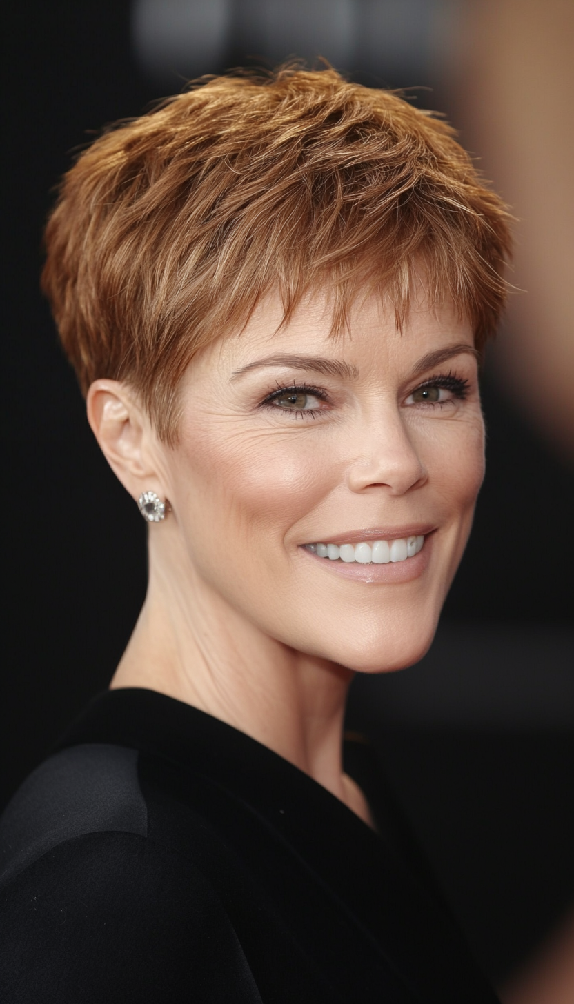 22. Golden Brown Boy Cut Pixie (Short Pixie Haircuts For Older Women) - Short Pixie Haircuts For Older Women