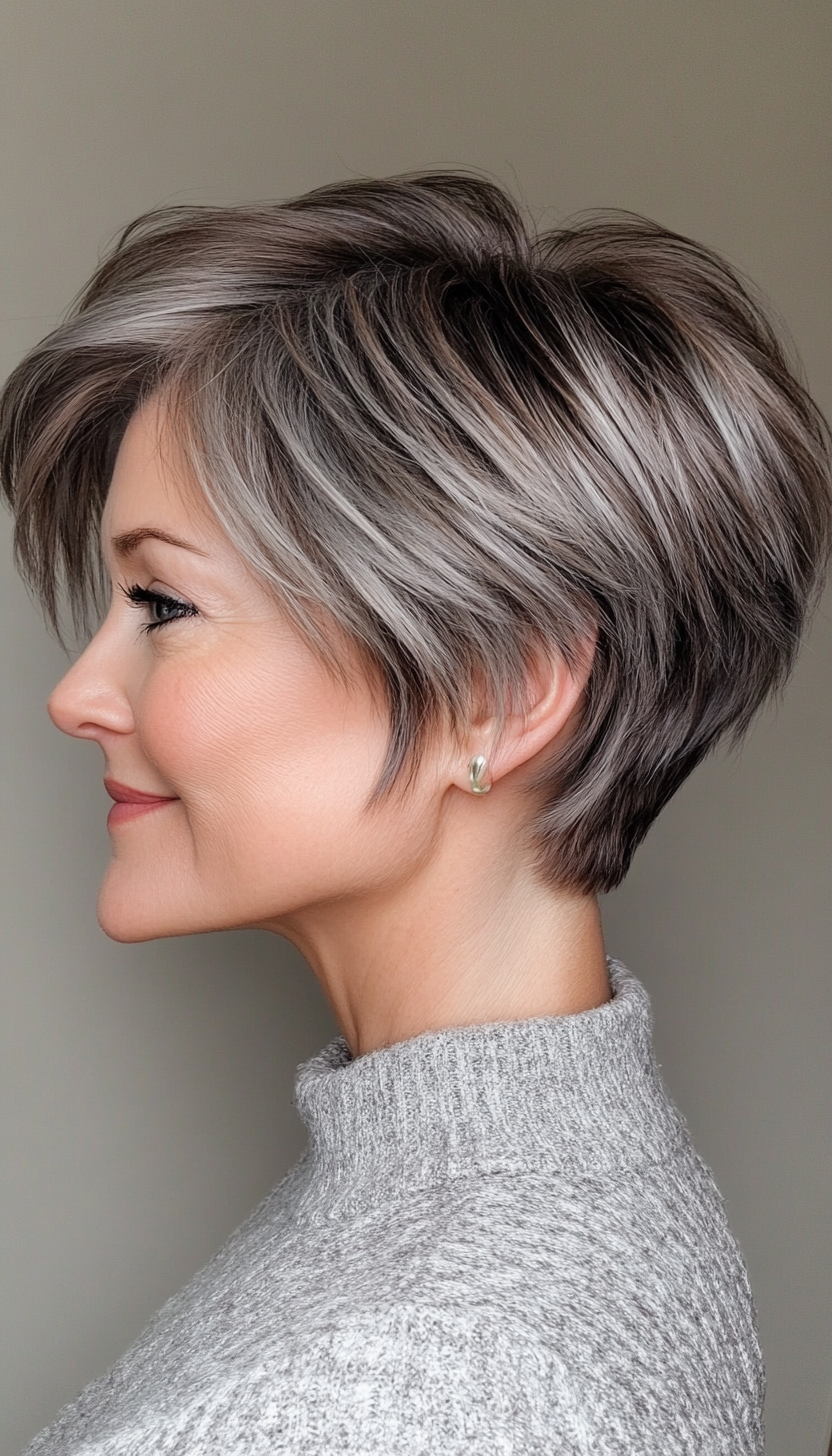 27. Smoky Quartz Layered Pixie (Short Pixie Haircuts For Older Women) - Short Pixie Haircuts For Older Women