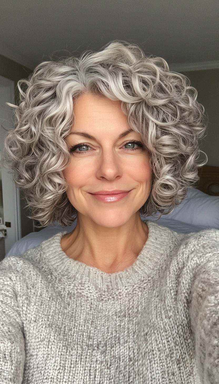 1. Curly Pixie with Silver Highlights (Short Curly Haircuts For Older Women) - Short Curly Haircuts For Older Women