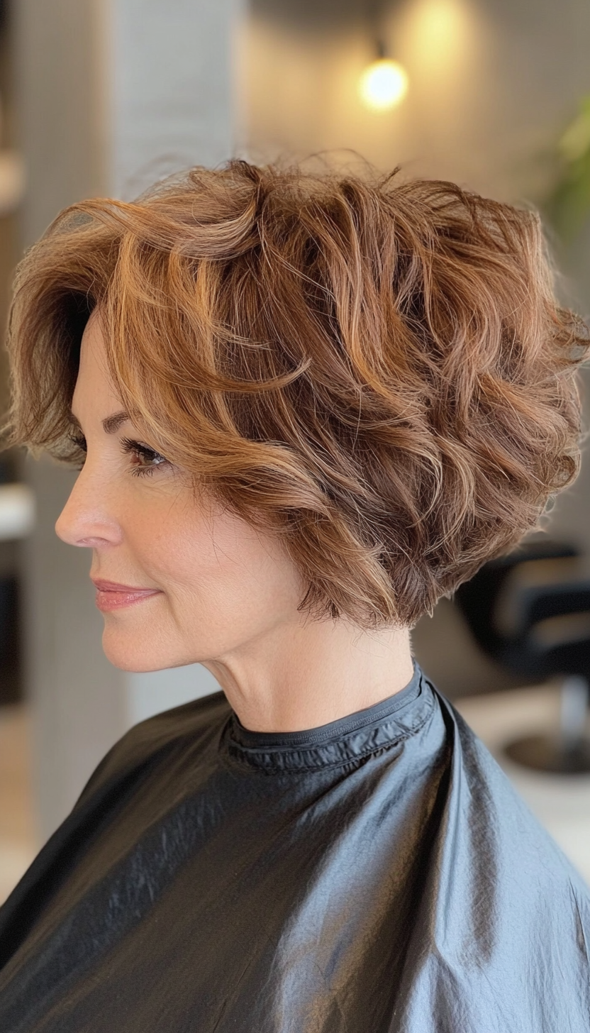 2. Layered Curly Bob in Rich Chestnut (Short Curly Haircuts For Older Women) - Short Curly Haircuts For Older Women