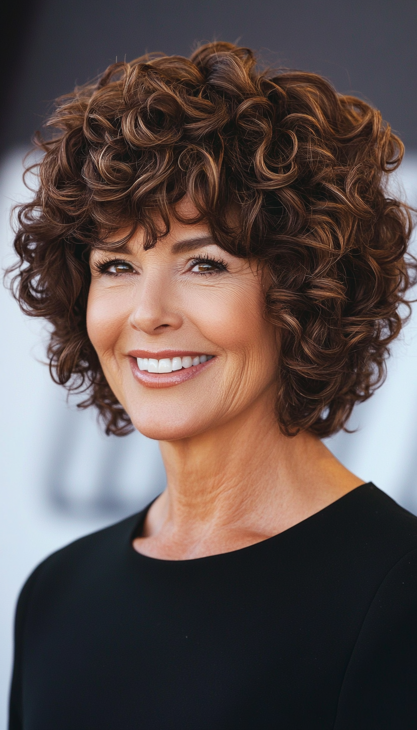 4. Curly Shag with Deep Brunette Shades (Short Curly Haircuts For Older Women) - Short Curly Haircuts For Older Women
