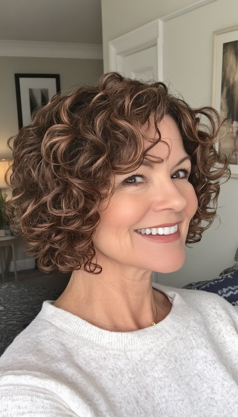 8. Classic Curly Bob with Soft Brown Undertones (Short Curly Haircuts For Older Women) - Short Curly Haircuts For Older Women