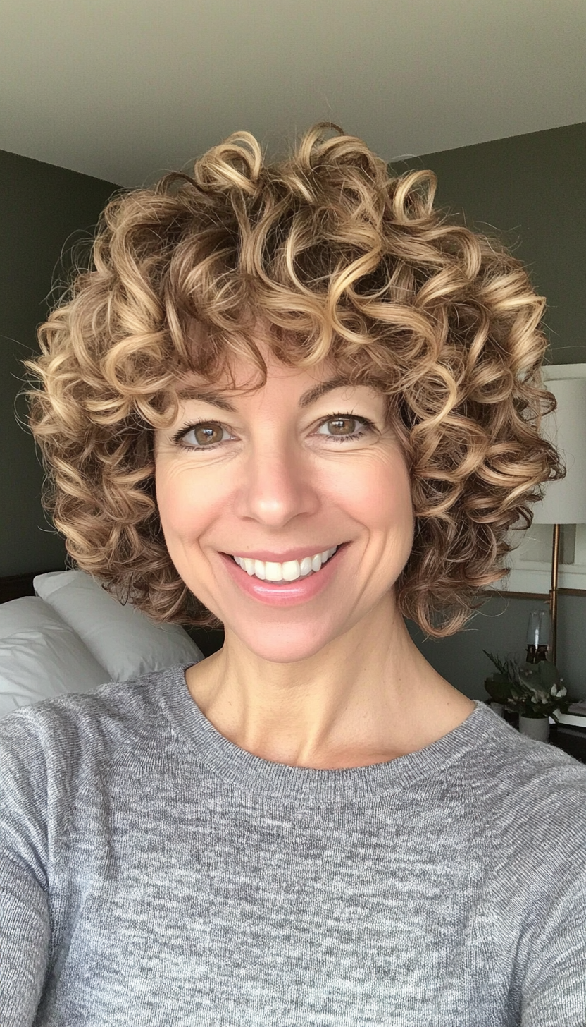 10. Short Spiral Cut with Honey Blonde Tips (Short Curly Haircuts For Older Women) - Short Curly Haircuts For Older Women