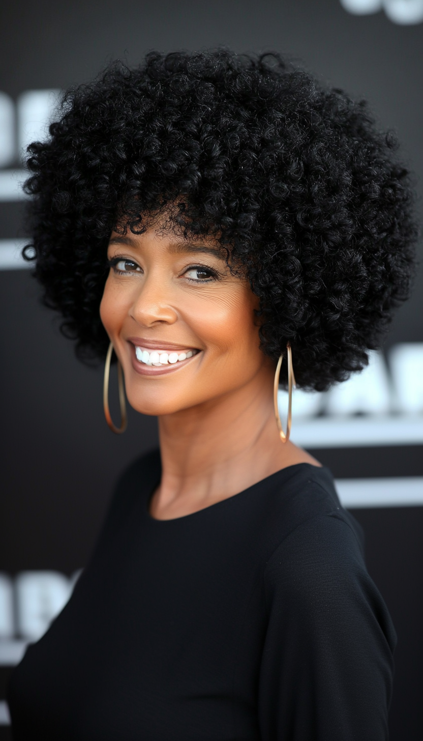 11. Curly Tapered Afro in Jet Black (Short Curly Haircuts For Older Women) - Short Curly Haircuts For Older Women