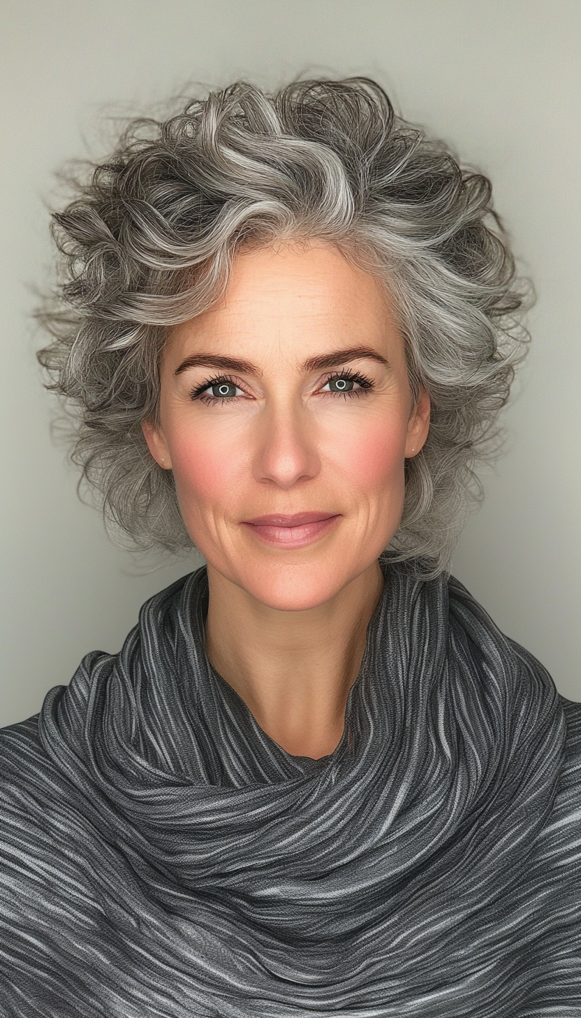 18. Asymmetrical Curly Pixie in Natural Gray (Short Curly Haircuts For Older Women) - Short Curly Haircuts For Older Women