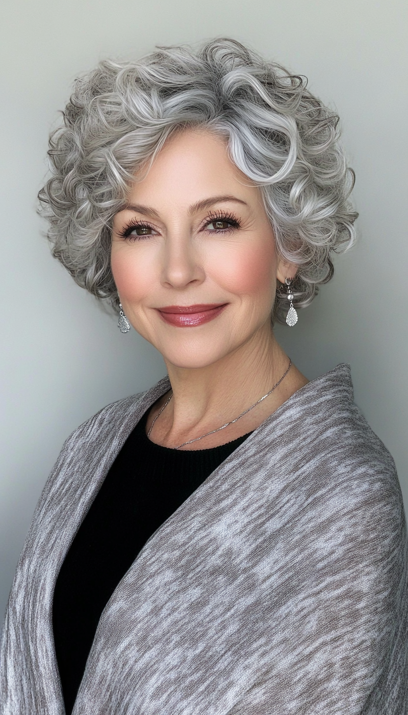 23. Curly Quiff with Subtle Silver Touches (Short Curly Haircuts For Older Women) - Short Curly Haircuts For Older Women