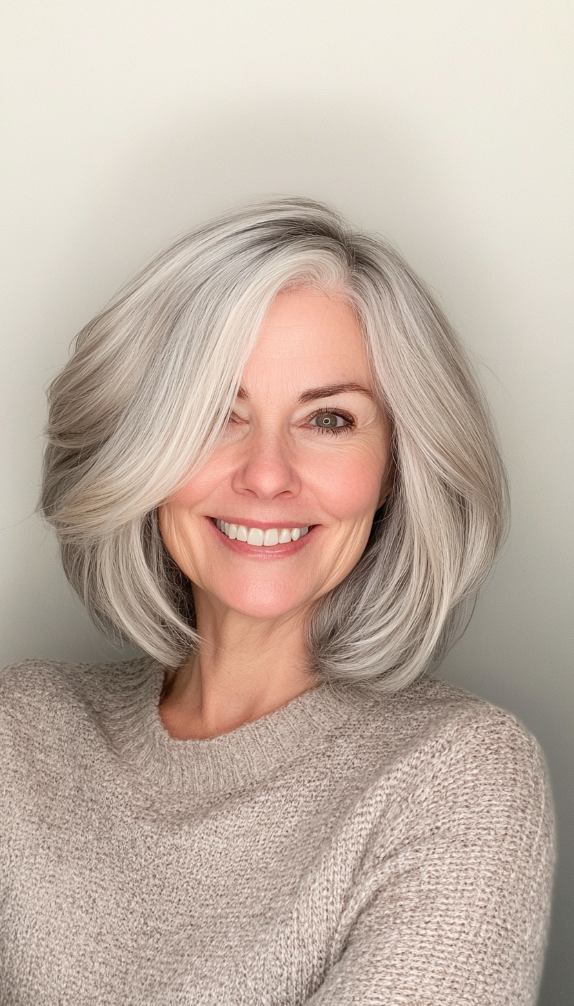 1. Classic Layered Bob with Silver Highlights (Shoulder Length Hairstyles For Women Over 60) - Shoulder Length Hairstyles For Women Over 60