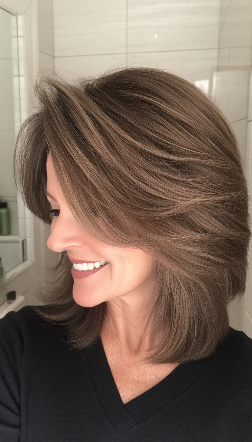 2. Textured Shag with Ash Brown Undertones (Shoulder Length Hairstyles For Women Over 60) - Shoulder Length Hairstyles For Women Over 60