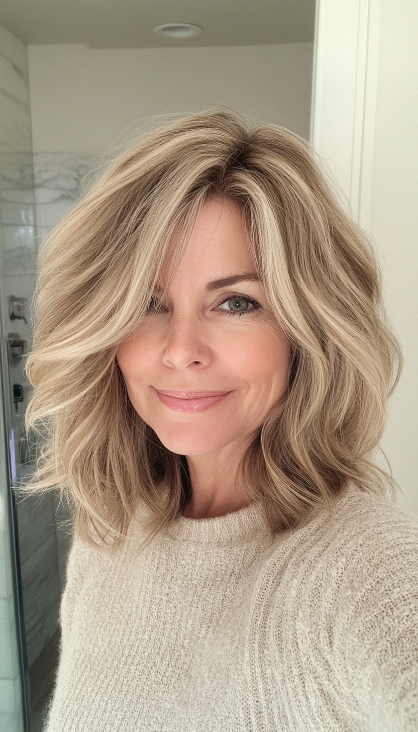 11. Messy Shoulder-Length Cut with Sandy Blonde (Shoulder Length Hairstyles For Women Over 60) - Shoulder Length Hairstyles For Women Over 60