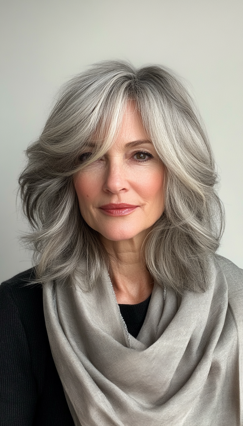 14. Modern Shag with Soft Gray Layers (Shoulder Length Hairstyles For Women Over 60) - Shoulder Length Hairstyles For Women Over 60