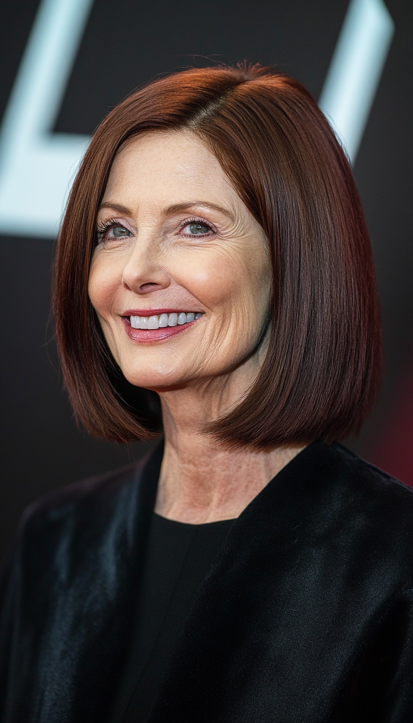 16. Blunt Shoulder-Length Cut in Rich Mahogany (Shoulder Length Hairstyles For Women Over 60) - Shoulder Length Hairstyles For Women Over 60