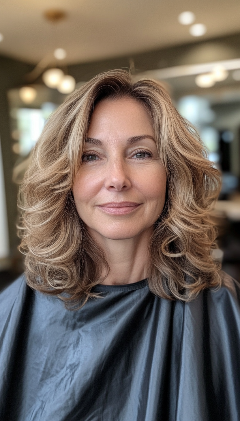 17. Loose Curls with Sandy Brown Balayage (Shoulder Length Hairstyles For Women Over 60) - Shoulder Length Hairstyles For Women Over 60