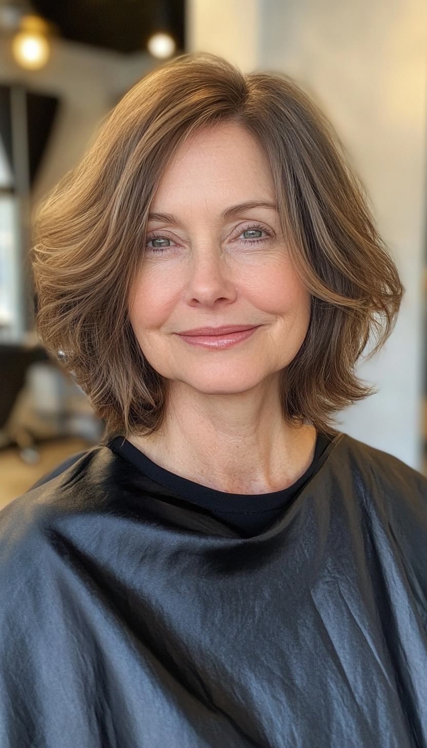 20. Chin-Length Layers with Subtle Auburn Glow (Shoulder Length Hairstyles For Women Over 60) - Shoulder Length Hairstyles For Women Over 60