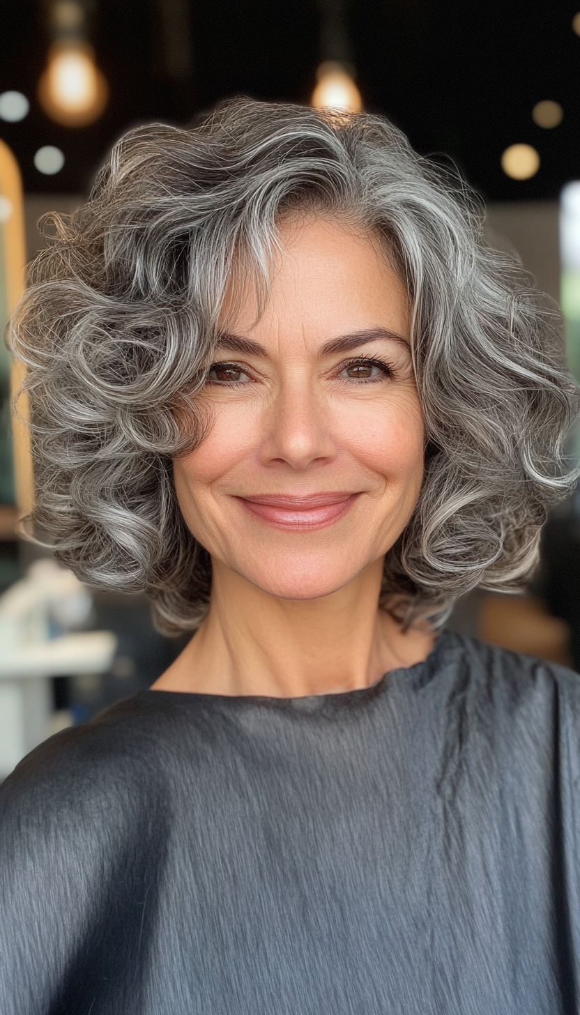 21. Curly Shag with Silvery Ash Highlights (Shoulder Length Hairstyles For Women Over 60) - Shoulder Length Hairstyles For Women Over 60