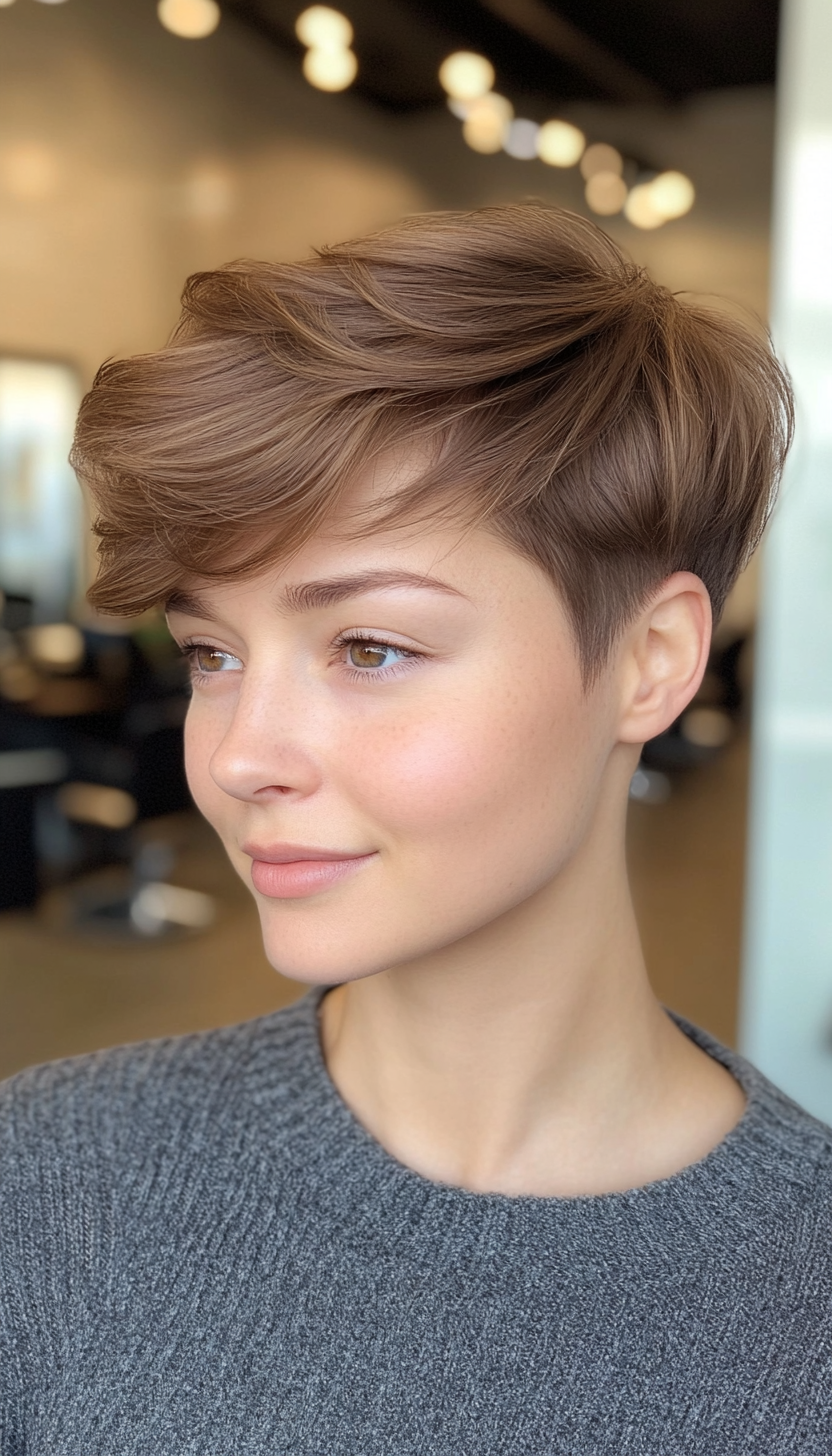 7. Golden Brown Side-Swept Pixie (Very Short Pixie Haircuts) - Very Short Pixie Haircuts