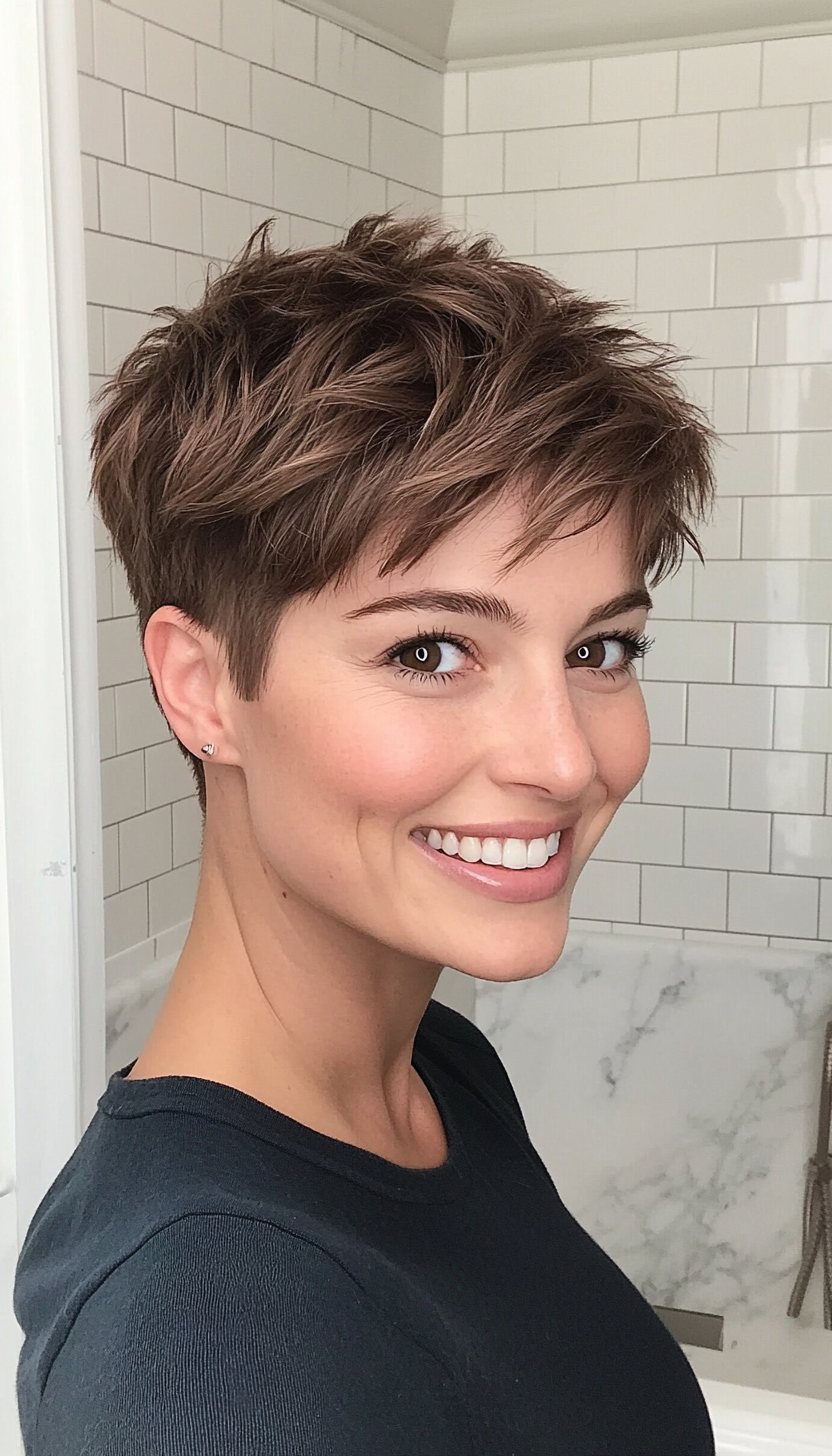 11. Medium Brown Textured Top Pixie (Very Short Pixie Haircuts) - Very Short Pixie Haircuts