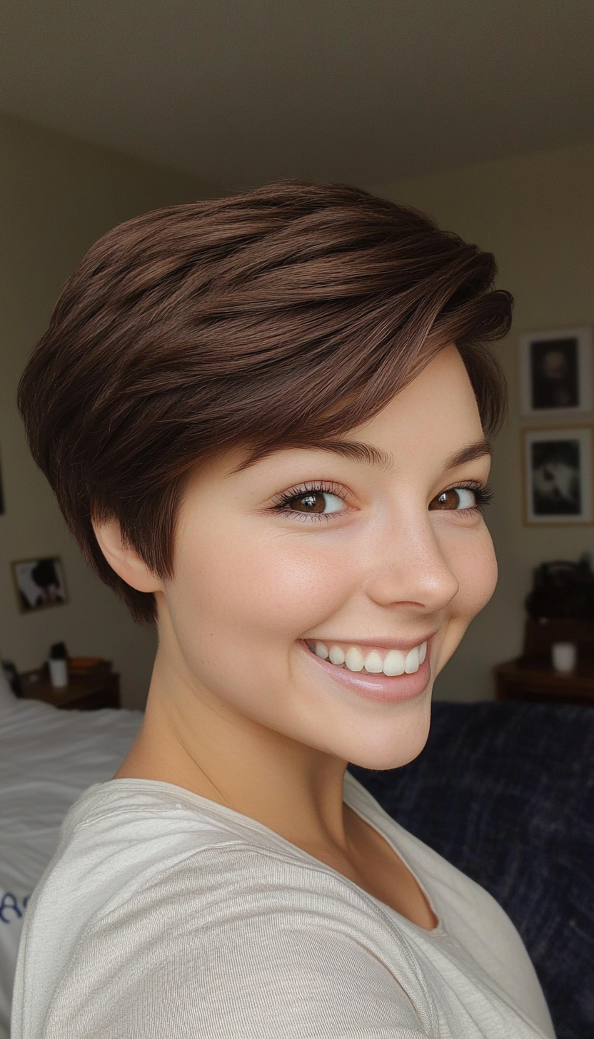 13. Chocolate Brown Rounded Pixie (Very Short Pixie Haircuts) - Very Short Pixie Haircuts