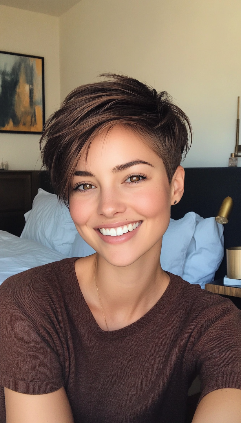 24. Mink Brown Short Crop with Side Part (Very Short Pixie Haircuts) - Very Short Pixie Haircuts