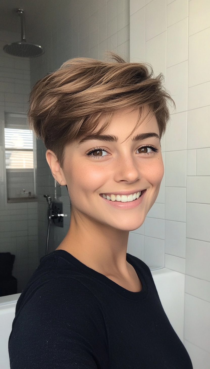 27. Honey Brown Wispy Pixie (Very Short Pixie Haircuts) - Very Short Pixie Haircuts