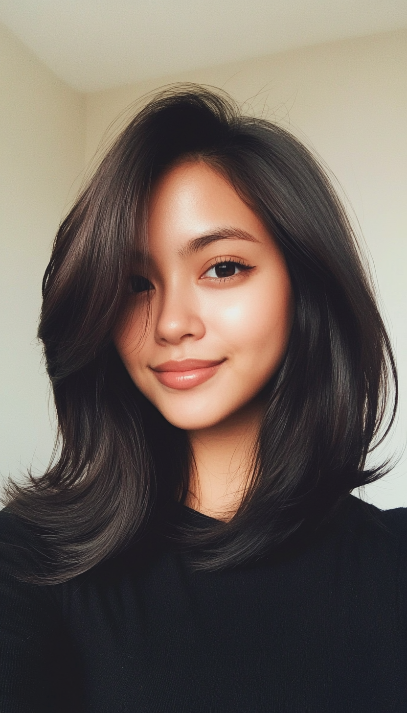 5. Feathered Lob in Dark Espresso (Haircuts With Face Framing Layers) - Haircuts With Face Framing Layers