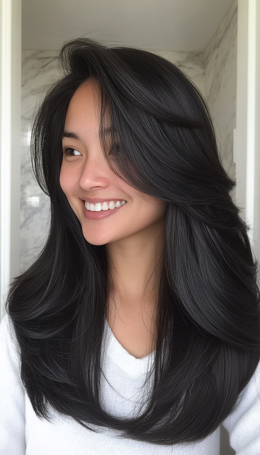 7. Classic Cut with Natural Black Layers (Haircuts With Face Framing Layers) - Haircuts With Face Framing Layers