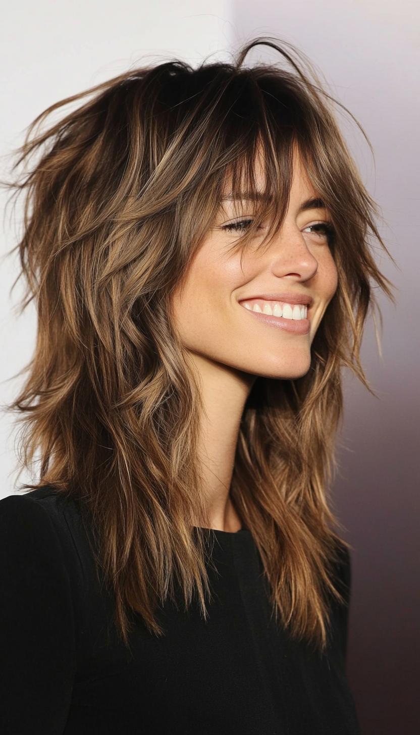 8. Modern Wolf Cut in Warm Brunette (Haircuts With Face Framing Layers) - Haircuts With Face Framing Layers