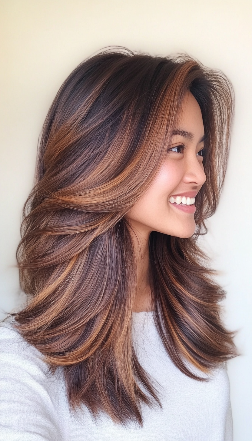 9. Textured Layers with Caramel Balayage (Haircuts With Face Framing Layers) - Haircuts With Face Framing Layers