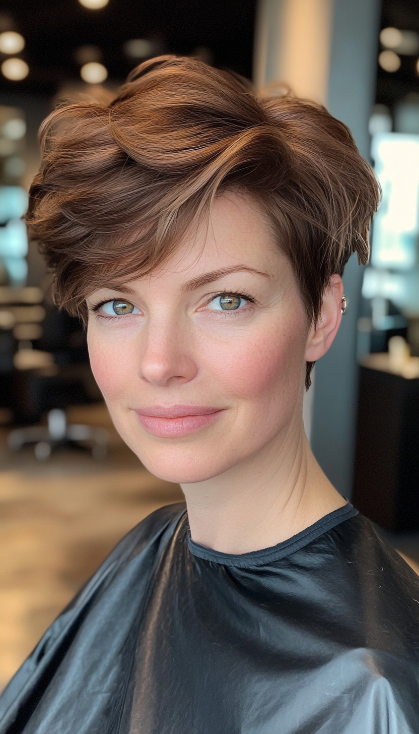 14. Layered Pixie with Chestnut Brown Accents (Haircuts With Face Framing Layers) - Haircuts With Face Framing Layers