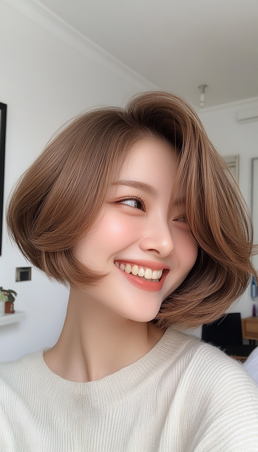 22. Chin-Length Crop with Light Brown Layers (Haircuts With Face Framing Layers) - Haircuts With Face Framing Layers
