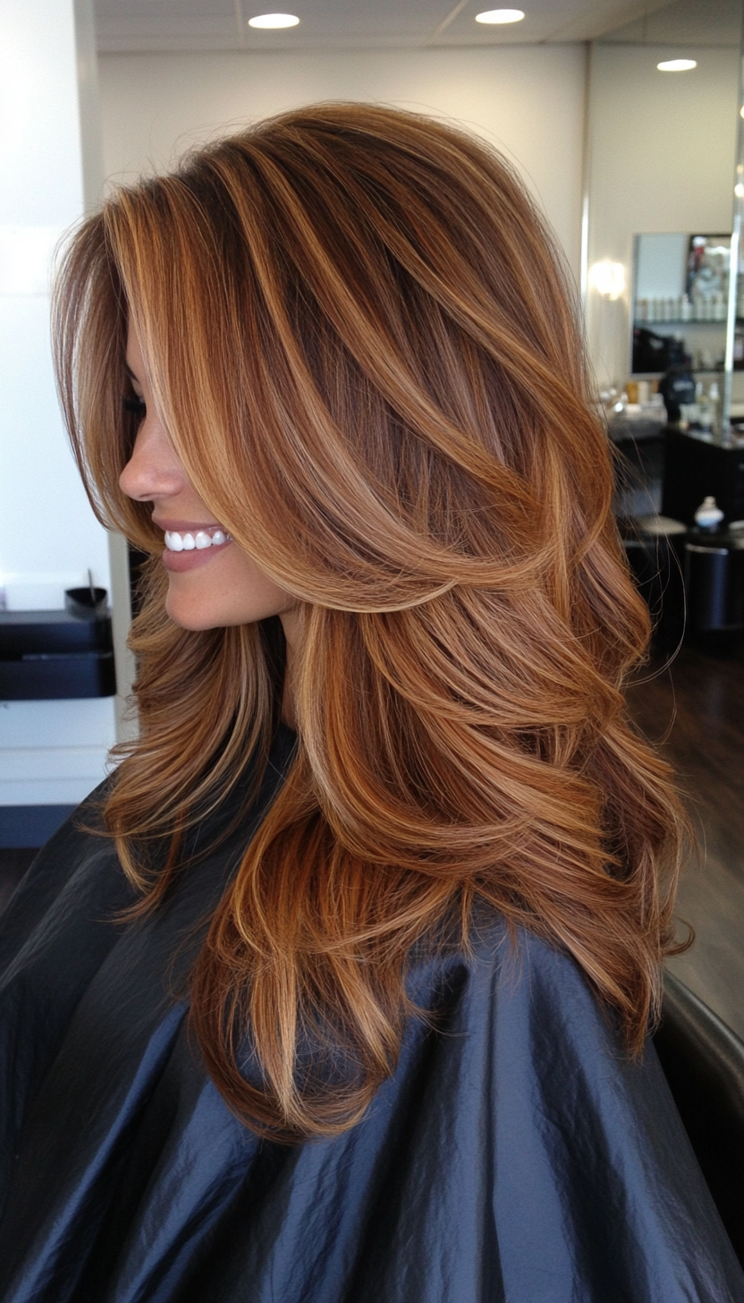 26. Graduated Layers with Chestnut Base and Caramel Tips (Haircuts With Face Framing Layers) - Haircuts With Face Framing Layers